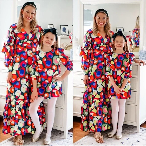 New Emily McCarthy Polka Dots Ruffle Maxi Long Sleeve Dress Floral Tiered 2XS - Picture 1 of 12